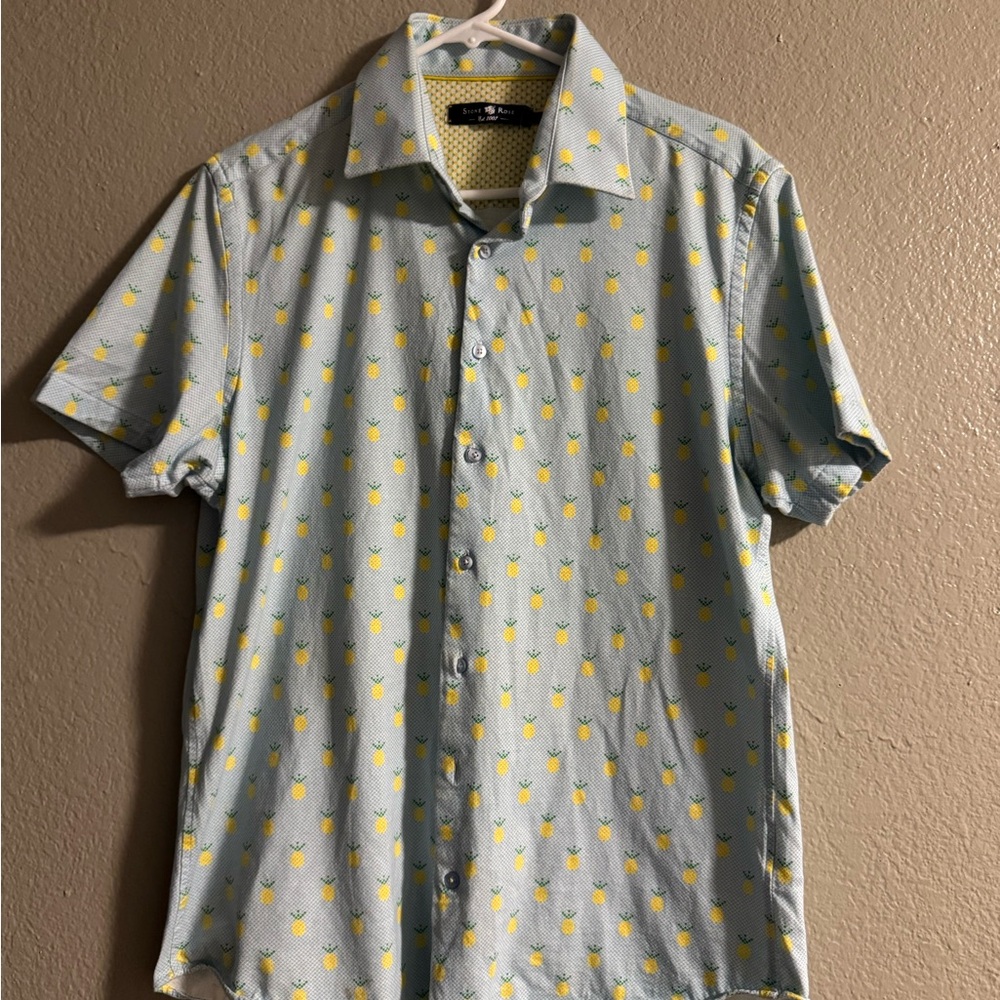Stone Rose Blue and Yellow Casual Button Down Shirt